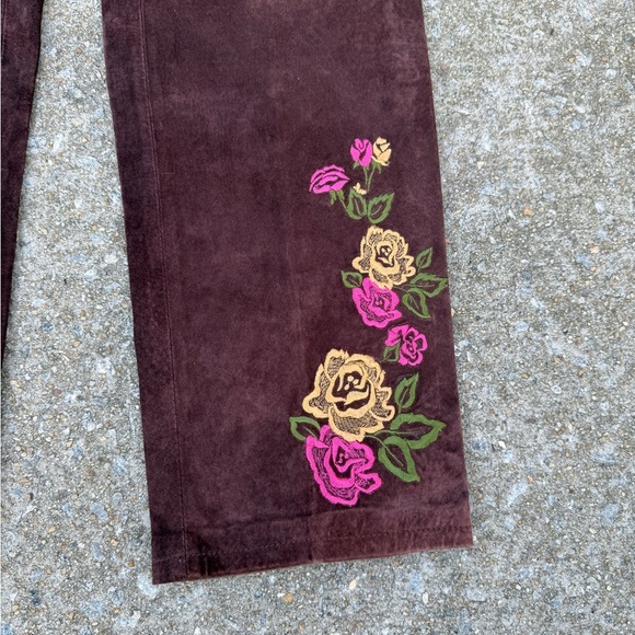 Vintage Newport News 90s Brown Leather Suede Embroidered Floral Pants Size 10 - Picture 3 of 4